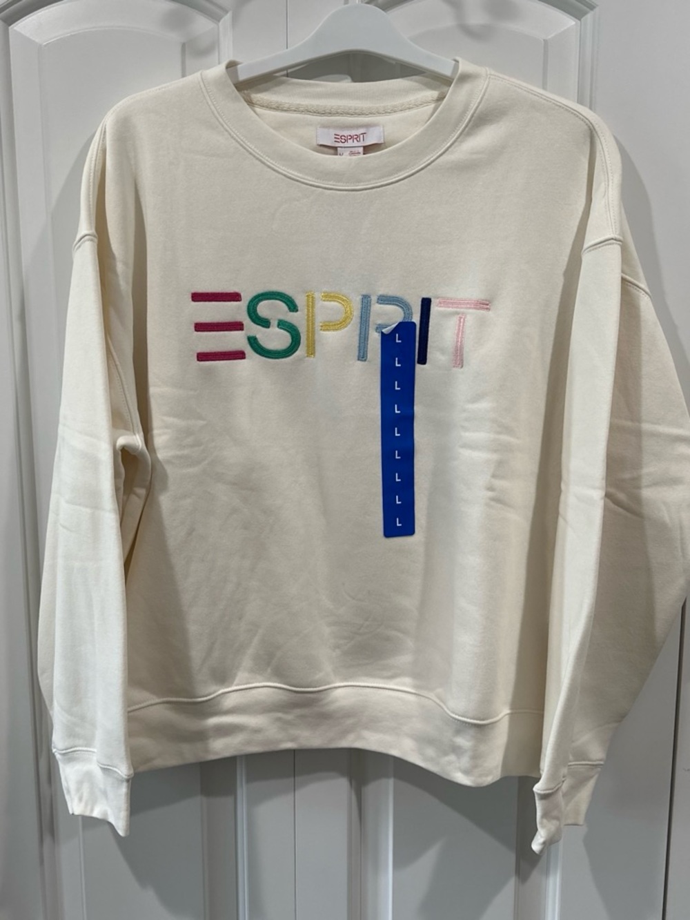Esprit Women's Cream Embroidered Logo Sweatshirt Size L